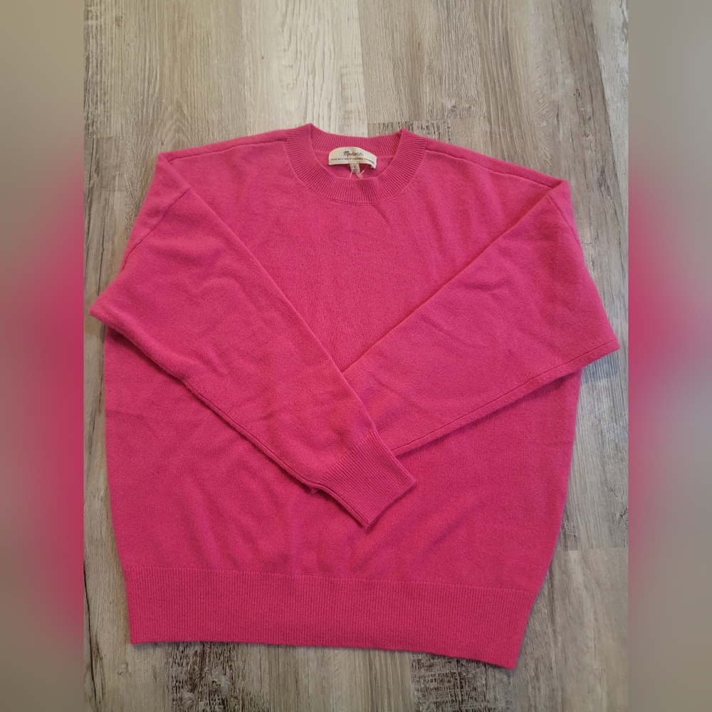 MADEWELL HEATHER POP PINK BIRDIE CASHMERE BF PULLOVER - FOR WOMENSIZE S